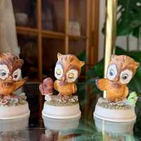 Set of Three Vintage Kitschy Owl Owlets with Friends Ceramic Porcelain Figurines Napco Ware