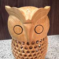Carved Wooden Owl with Baby Owl Safely Tucked Inside