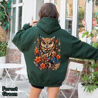 Boho Owl Hoodie – Mystical Floral Owl Sweatshirt, Nature Inspired Woodland Bird Pullover, Retr