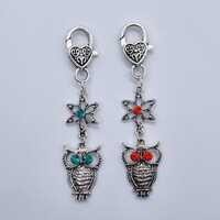 Silver Owl Keyring Bag Charm, Flower Keyring, Orange Keyring, Teal Green Keyring, Owl Keychain, Silv