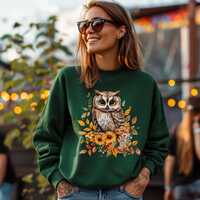 Cottagecore Owl Boho Herbst Blätter Pullover Sweatshirt Granola Mädchen  Herbst Saison Run