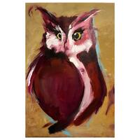 Owl Painting on a Wood Panel Original Art Pink Magenta