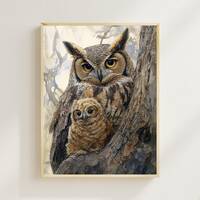 Cute Watercolor Nursery Room Art, Mama Owl and Little Owl Print, Kids Room Decor, Mommy and Me, Beau