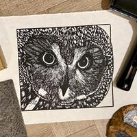 The Wise One - Owl linoprint  - handcut and hand burnished | wall art | lino cut | art print