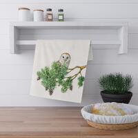 Winter Barn Owl Tea Towel, Holiday Kitchen Decor, Farmhouse Towel, Bird Lover Gift, Christmas Towel,