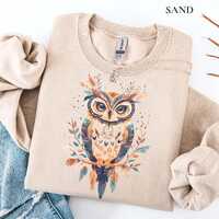 Boho Owl Graphic Sweatshirt: Nature Inspired Gift