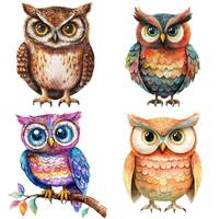 24 Cute Owl Clipart, Hyperrealistic Owl, Printable Watercolor Clipart, Paper Craft, Junk Journals, H