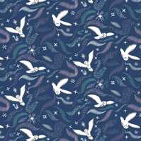 Owl Fabric, Arctic Aura Owl on Midnight Blue by Lewis and Irene Quilting Cotton Fabric, CC29.3
