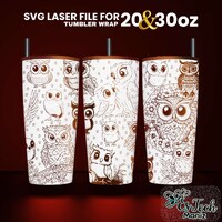 Cute Owl Laser Engraved Full Wrap Design For 20 and 30 Tumbler, Cute Owl Tumbler Laser File SVG, SVG