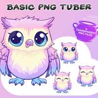 Basic PNGTuber Owl, 4 transparent PNGs, Animated Kawaii Cute Pink Owl, Premade Vtuber Model, Instant