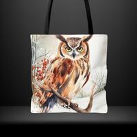 Winter Owl Snowy Forest Tote Bag, Birdwatcher Wildlife  Animal Seasonal Nature Outdoorsy Reusable Gi