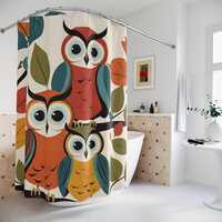 Colorful Owl Shower Curtain | Vibrant Artistic Design to Brighten Your Bathroom & Add Whimsy | P