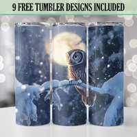 Winter Owl PNG, Full Moon Tumbler Wrap, 20oz Skinny Sublimation Tumbler Design, Instant Digital Down