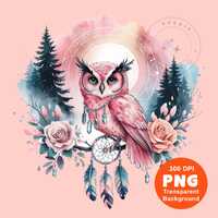 Watercolor Owl PNG Boho Spirit Animal Dream Catcher Love owls Equestrian Png Sublimation Design Tren