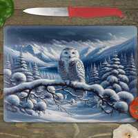 Glass Cutting Board Sublimation - Snow Owl - 15.5 x 11.25 Inch - PNG Download - Digital Download-