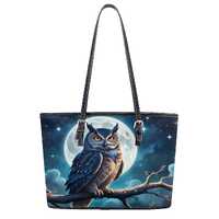 Moon Owl Tote Bag Cute Tote Bag Vegan Faux Leather Shoulder Bag Large PU Leather Tote Bags with Inne