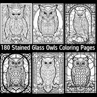 180 Stained Glass Owls Coloring Pages, Printable, Instant Download, Digital, Great Horned, Barn, Bar