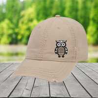 Embroidered Owl Hat: Distressed Cotton Cap, Nature Lover Gift