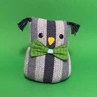 Plush Owl Stuffed Animal - Sewn from Handwoven Recycled Cotton Fabric - Blue