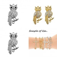 Silver/Gold Owl Sideways Crystal Connector, Clear Crystal Pave Metal Connector for Bracelet, Curved 
