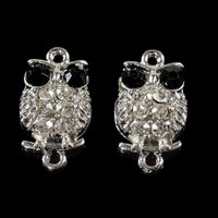 Silver Owl Sideways Crystal Connector, Black Crystal Pave Alloy Metal Connector for Bracelet, Wrist 