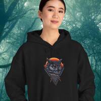 Spooky Wise Owl Hoodie, Halloween Sweatshirt, Dark Minimalist Owl Head Pullover, Creepy Owl Jacket, 