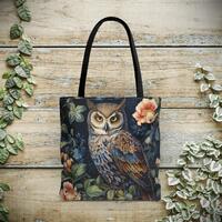 Owl Tote Bag - William Morris Inspired Shoulder Tote, Bird of Prey Handbag, Flowercore Woods, Spirit