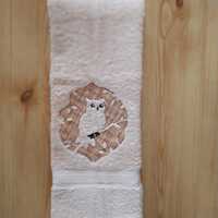 OWL Embossed Tan Hand Towel, Lodge Cabin Towels, Northwoods