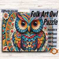 Folk Art Owl 1000 Piece Jigsaw Puzzle, Artistic Puzzle, Vibrant Puzzle, Folk Art, Animal Lover Puzzl