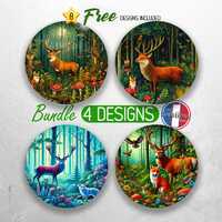 Forest Animals Car Coaster PNG Bundle Owl Deer Fox Coaster Png Sublimation Woodland Creatures Round 