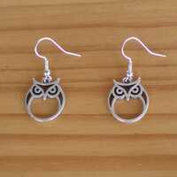 Silver owl earrings, Owl earrings, Hook earrings, Silver zamak