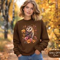 Womens Barn Owl Sweatshirt,Owl Lover Gift,Bird Lover Sweater,Flower Lover Sweater,Bird Watcher Gift,