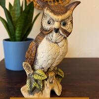 Vintage Great Horned Owl Figurine – 10” Midcentury Ceramic Bird Statue