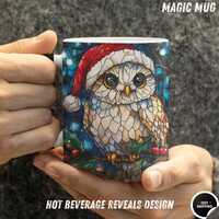 Santa hat,Color Morphing Owl Mug, Holiday Gift, Cozy Decor, Nature Lover's Gift, Unique Christma