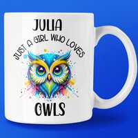 Personalised Owl Mug, Cute Owl Gift, Owl Lover Gift, Just a Girl Who Loves Owls, Owl Mug and Coaster