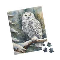 Jigsaw Puzzle Snowy White Owl, Watercolor Winter Nature Landscape | 110 252 520 1014-Piece | Fun Fam