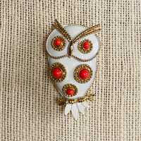 60s 70s J J Jonette Owl Brooch, White Owl Pin, Signed, Trending Jewelry, Midcentury Brooches, Enamel