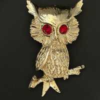 Vintage Gerry’s Great Horned Owl with Ruby Rhinstone Eyes