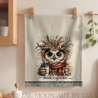 Whimsical Owl Tea Towels, Personalized Kitchen Decor, Coffee Lover Gift, Cute Owl Dish Cloths, Cotto