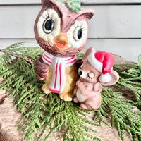 Retro Lefton Christmas Owl with Mouse Friend