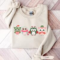 Cute Christmas Owls Sweatshirt, Owl Lover Gift, Womens Christmas Sweatshirt, Holiday Sweater, Winter