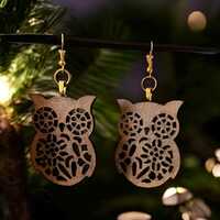Laser Cut Wood Owl Earrings: Bohemian 70s Style