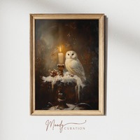 Snowy Owl Winter Art Print: Vintage Candle Painting (Digital Download)
