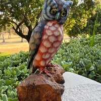 Mid-Century Modern Handcrafted Ceramic & Wood Owl Sculpture