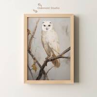 White Snowy Owl Perched on Branch Instant Download of Nature Art for Home Décor Digital Art o