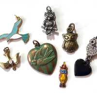 Vintage Charm Pendant, Choice of Charm, Birds, Owl, Heart, Enamel, Rhinestone, For Bracelet or Neckl