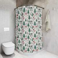 Woodland Owl Christmas Shower Curtain, Cute Forest Animal Print Bathroom Decor, Holiday Tree Bath Cu