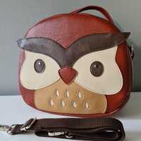 Handmade Owl Crossbody Bag: Brown Faux Leather Animal Bag
