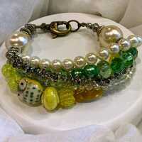 Little Green Owl Multi-strand Beaded Bracelet