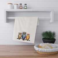 Decorative Whimsical Owl Tea Towels, Cute Fall Cotton Dish Towels, Artful Kitchen Gift for Her, Cust